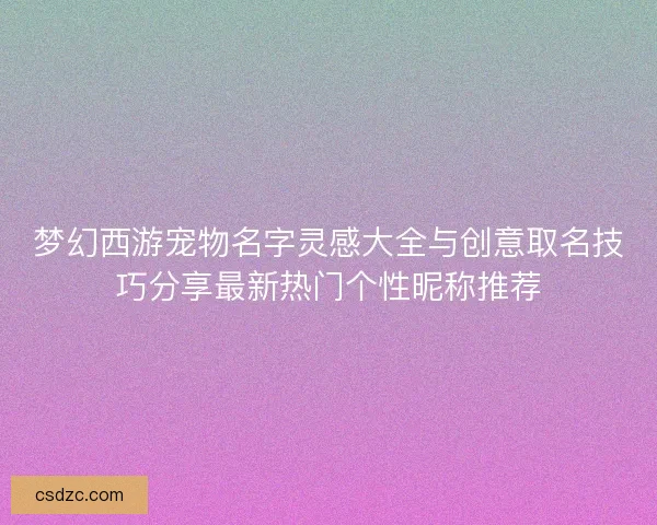 梦幻西游宠物名字灵感大全与创意取名技巧分享最新热门个性昵称推荐